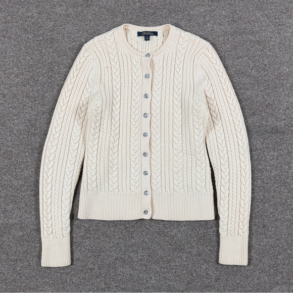 Brooks Brothers Sweaters - Brooks Brothers Cream Wool Blend Cableknit Cardigan Button Up Sweater Women’s M